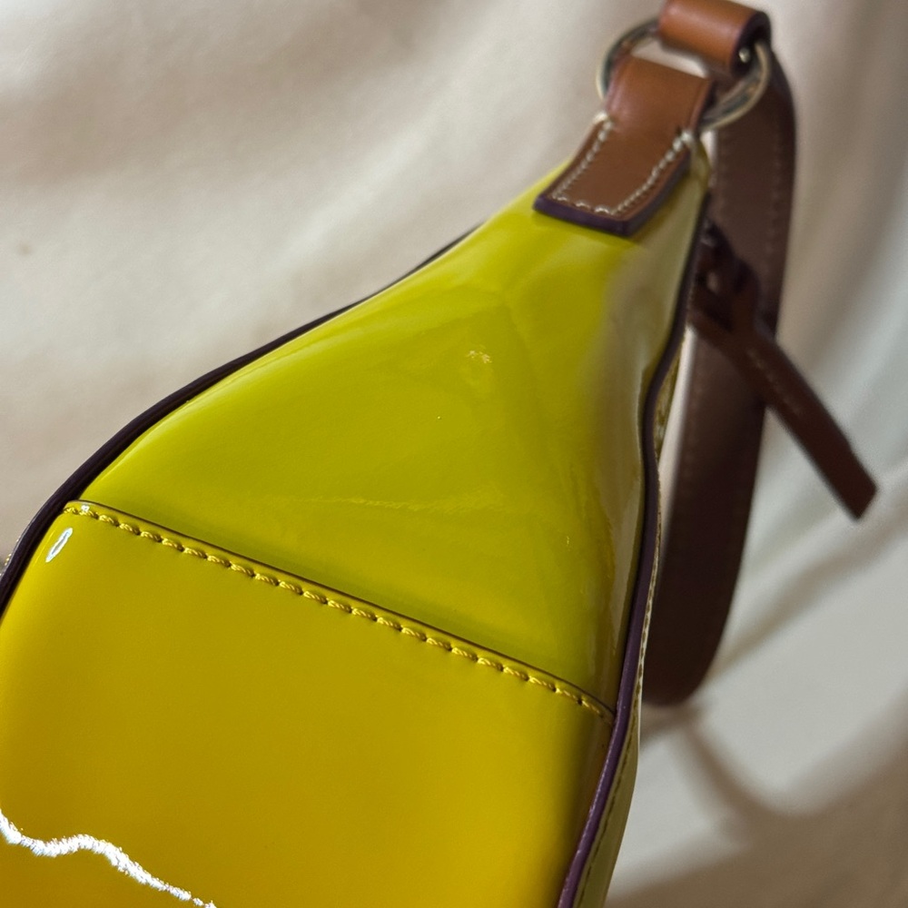 Dooney & Bourke Yellow Patent Leather Shoulder Bag Brown purple strap Kiley - Picture 13 of 16